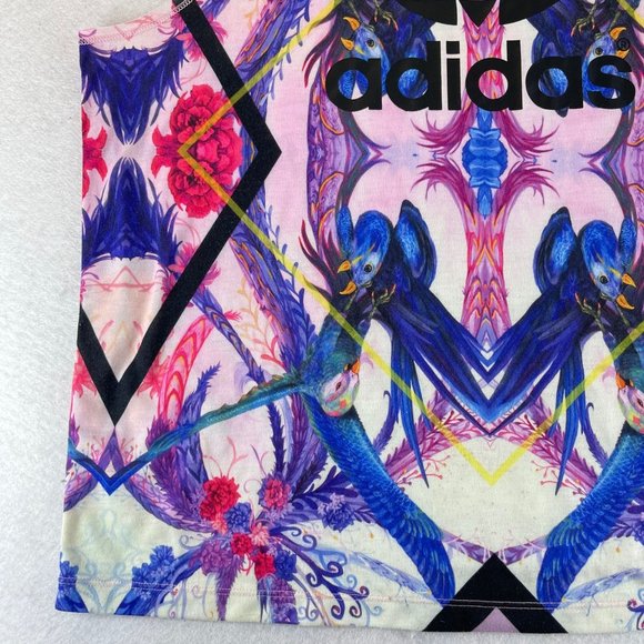 ADIDAS Womens M Multicolor Floral Birds Tropical Print Summer Tank Top - Picture 9 of 12